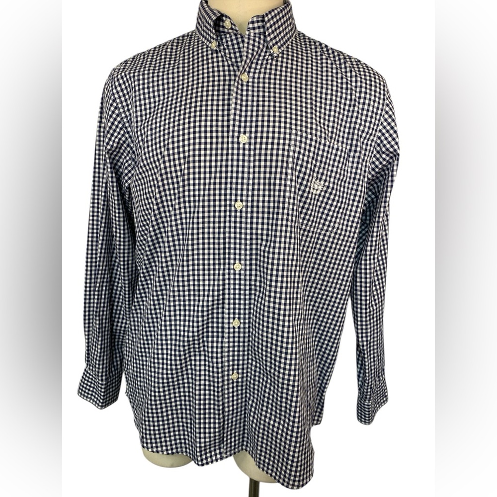 Chaps Long Sleeve Button Up Men's Blue and White Checkered Shirt XL
